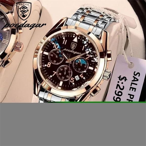 

wristwatches poedagar men watch luxury business quartz watches stainless stain strap sport chronograph mens wristwatch waterproof luminous 2, Slivery;brown