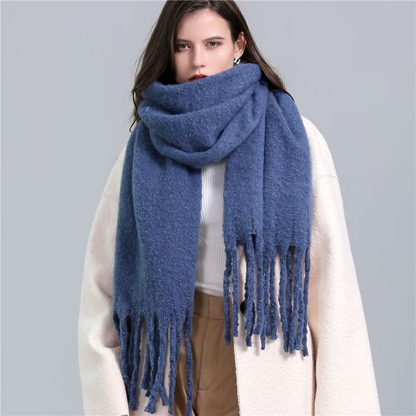 

scarves winter scarf women cashmere warm pashmina solid female wraps thick soft bufanda big tassels shawl long stole 220912, Blue;gray