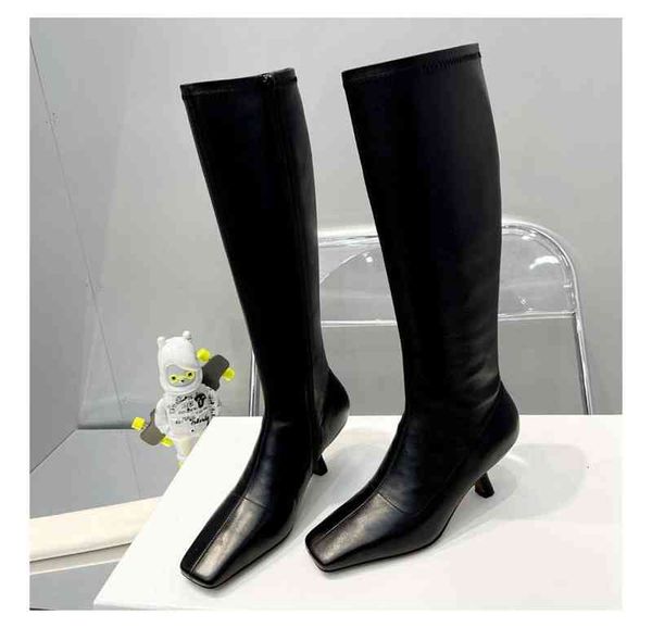 

boots by french far high heel boots cat side zipper leather thin ziqiu, Black