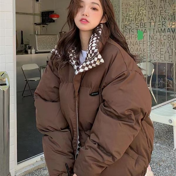 

women's down parkas winter cotton jacket women zipper loose padded coat female solid thickening warm puffer jackets black white 220912