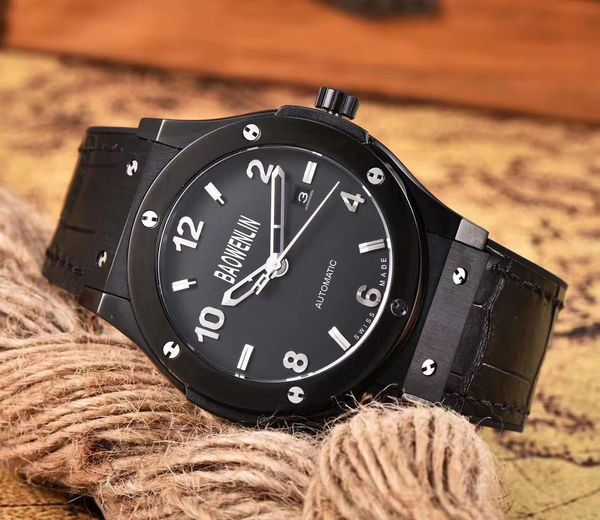 

black men's watches hollow bottom cover sports rubber auto date designer watchs classics fusion hubl0t watch automatic steel geneva swi, Slivery;brown