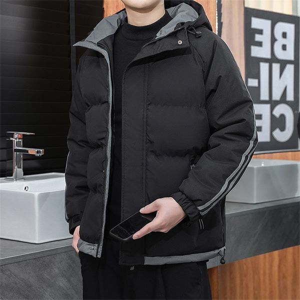 

mens down parkas winter solid color hooded thickened short cotton coat outdoor warm windproof jacket m4xl 220912, Black