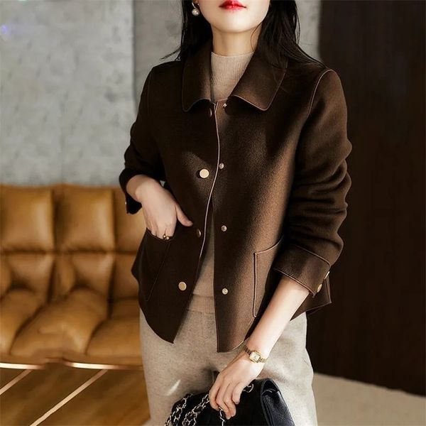 

women's wool blends women woolen jacket vintage casual spring autumn all-match oversized outerwear elegant short office ladies coat 220, Black
