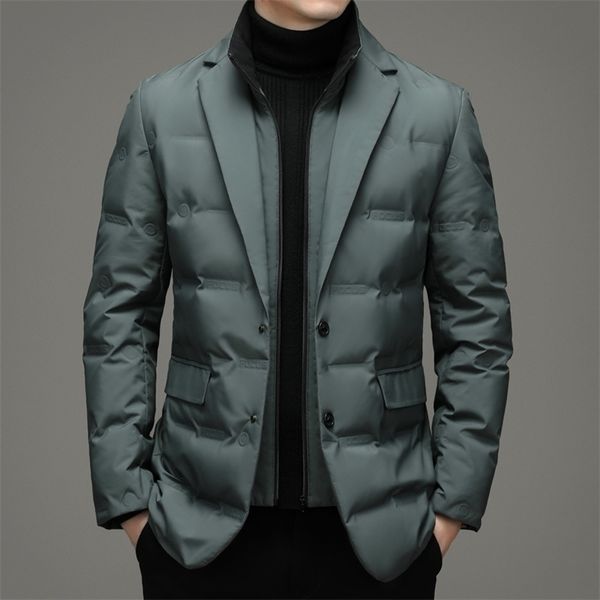 

mens down parkas mens winter fake twopiece warm suit business leisure warm standup collar down jacket 220909, Black
