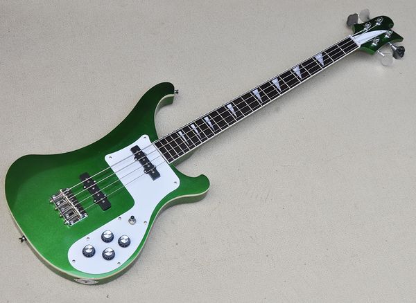 

metal green 4 strings electric bass guitar with white pickguard rosewood fretboard