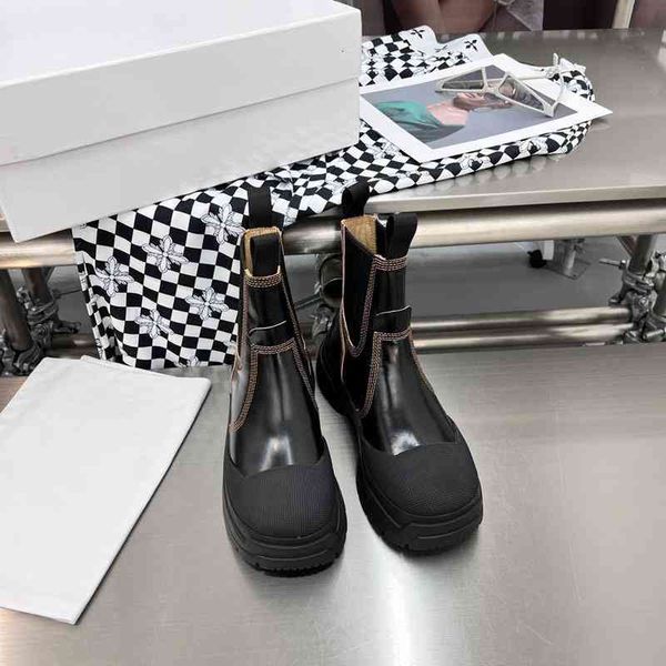 

boots english style muffin thick soled leather chelsea boots women's european super short in autumn and winter, Black