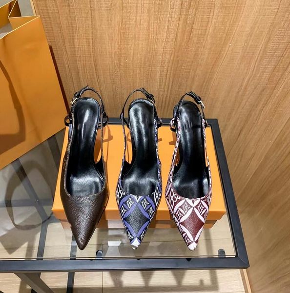 

classic printing fine with sandal luxury leather lady sandals designer wedding party women's dress shoes fashion leisure retro high-hee, Black
