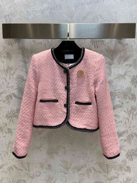 

luxury womens jacket fashion pink short tweed jacket diamond braided metal button blend jackets coat designer women clothing, Black;brown
