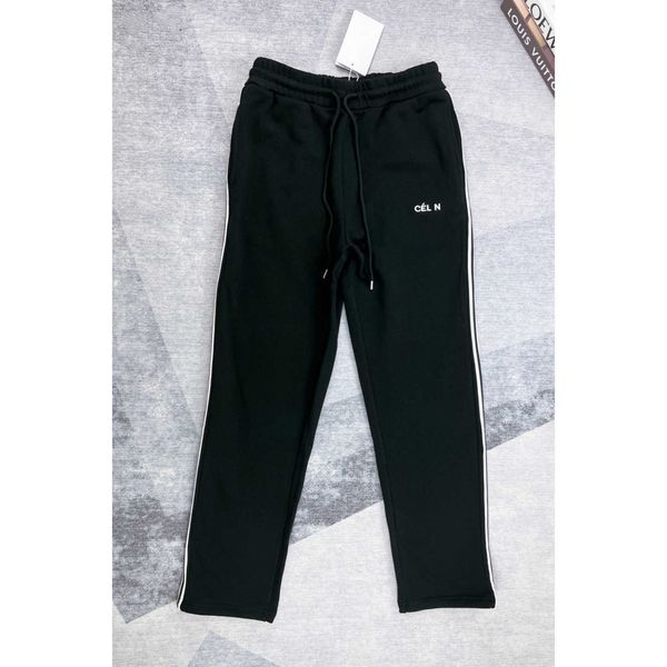 

men's pants high version extravagant and versatile ce english embroidery casual cotton loose straight for men and women, Black