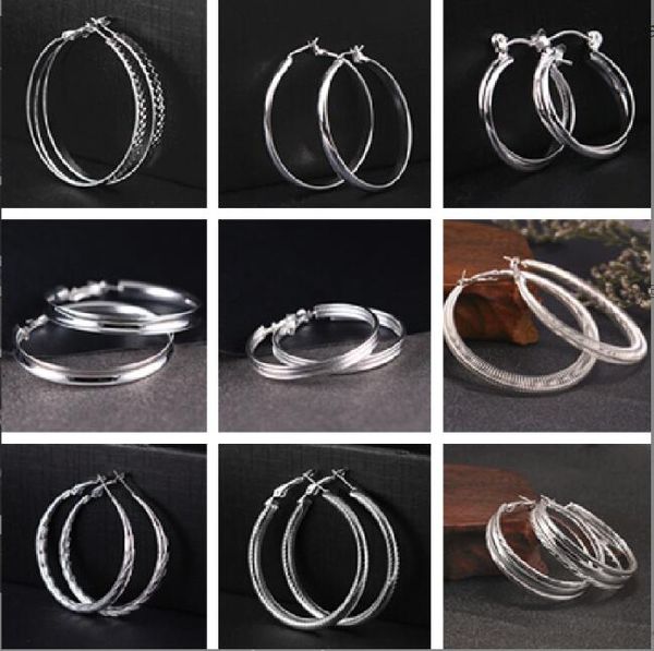 

925 sterling silver plating ear hoop earrings hyperbole big ear ring mix 6 style 10 pairs/lot fashion woman jewelry, Golden;silver