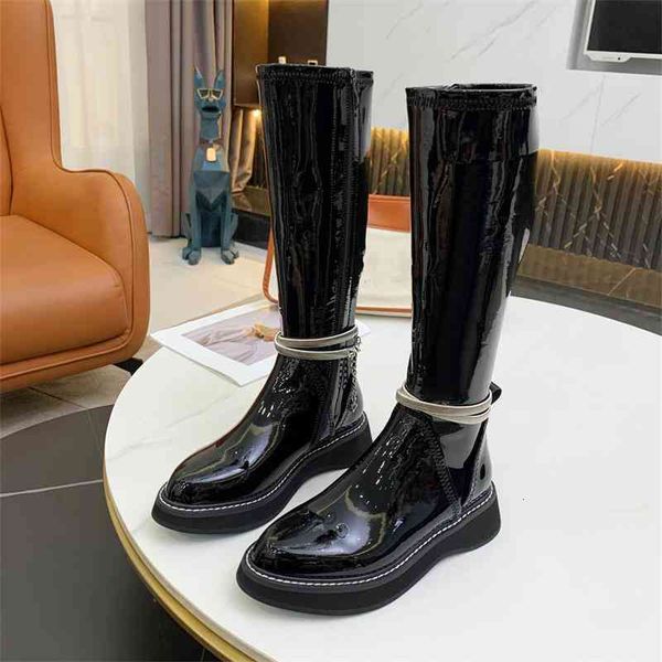 

boots net red over knee boots women are thinner. in autumn leather high-tube rider, Black