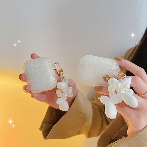 

3d hearphone cases for airpods 2 3 silicone cute white balloon dog pendant earphone cover for apple air pods pro 2 3 1 earpods case charging