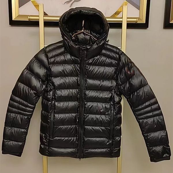 

men nylon down jacket lightweight designer hooded padded coat long sleeve, Black