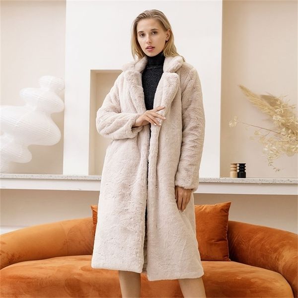 

women's fur faux autumn winter women coat casual thick warm slim long overcoat 220912, Black