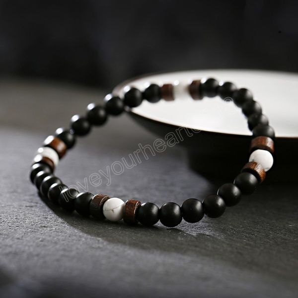 

charms black white beads bracelet for men women natural stone beaded bracelets homme yoga healing mens jewelry gift, Golden;silver