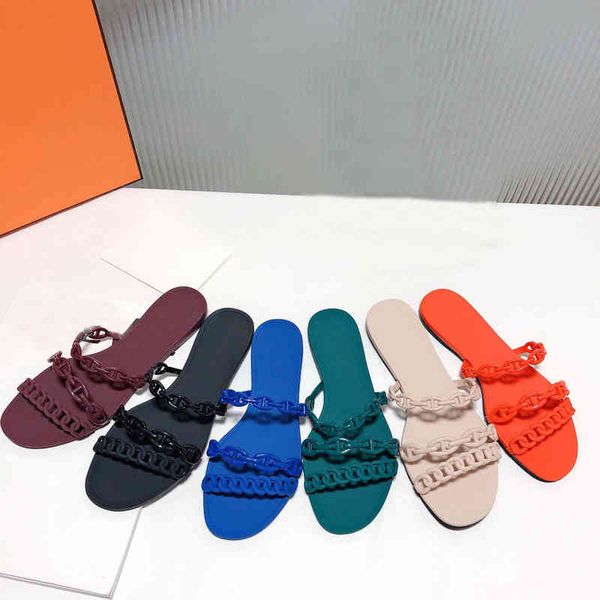 

slippers women's summer fashion wear pig nose chain slippers travel flat bottomed beach sandals, Black