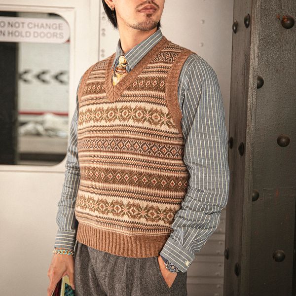 

men s sweaters red tornado fair isle patten wool waistcoat winter knitted vest multicolor 220912, White;black