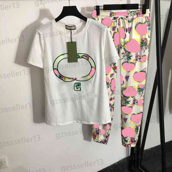 

womens two piece pants cotton embroidered letter logo two-piece sets short-sleeved t-shirt and casual pants suit designer women clothing siz, White
