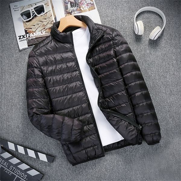 

men's down parkas m-5xl 6colors ultra-thin lightweight stand collar men jacket solid down cotton broadcloth zipper autumn winter slim c, Black