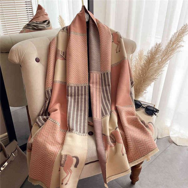 

classic style women's 2022 new autumn and tassel imitation cashmere students wear thickened warm scarf, Blue;gray