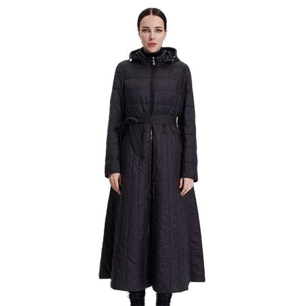 

women's down parkas women cotton jacket windproof parka thin long dress coat lady parka quilted plus office lady smooth quality clothes, Black