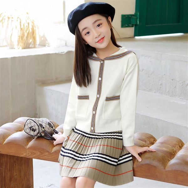 

kids designer clothes girls girl's autumn dress 2020 new knitted cardigan short skirt two piece282e, Blue