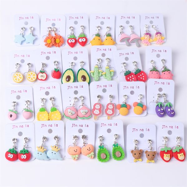 

50pairs/lot fashion lovely child clip ear earrings cute colorful jewelry for kid girl animal fruit mix style wholesale, Silver