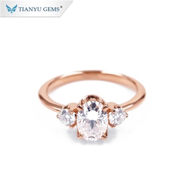 

wedding rings tianyu gems 7x5mm oval women 14k/18k/pt950 jewelry 3mm round def diamond real rose gold engagement ring 220912, Slivery;golden