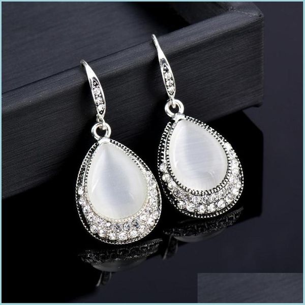 

dangle chandelier dangle chandelier vintage teardrop grey black opal with inlaid rhinestone pendant drop earrings for women weddin dhkad, Silver