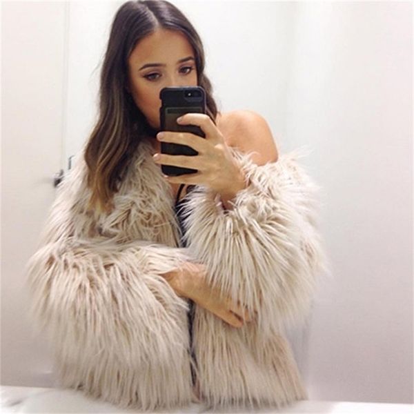 

women's fur faux winter warm coat jackets casacos femininos long sleeve parka hair jacket outwear oversized wdc944 220909, Black