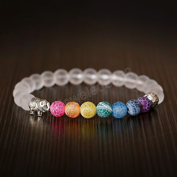 

fashion rainbow color natural stone bracelet for women ladies charm 8mm beads elastic rope bracelet jewelry accessories, Golden;silver