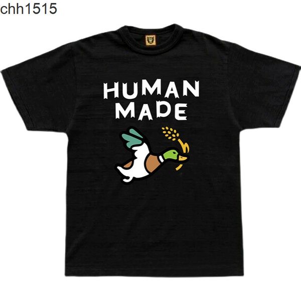 

summer round tee short sleeve human made cartoon flying duck wheat ear men's and women's couple's cotton loose t-shirt fashio, White;black