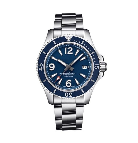 

luxury new mens watch ocean rotatable bezel black blue rubber stainless steel sapphire glass automatic mechanical movement watches, Slivery;brown