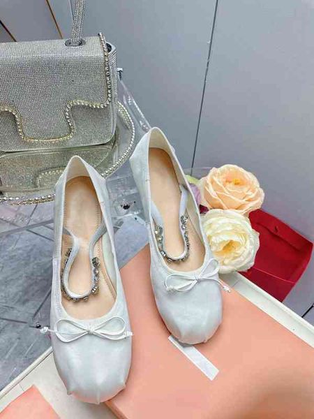 

temperament dress shoes celebrity single shoe designer miu family shallow mouth fairy pneumatic drill belt bow round head silk flat ballet, Black