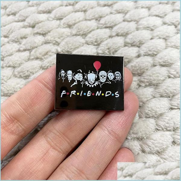 

pins brooches pins brooches killer friends brooch classic horror movie scary characters collage enamel pin horrors halloween kill go dhanq, Gray