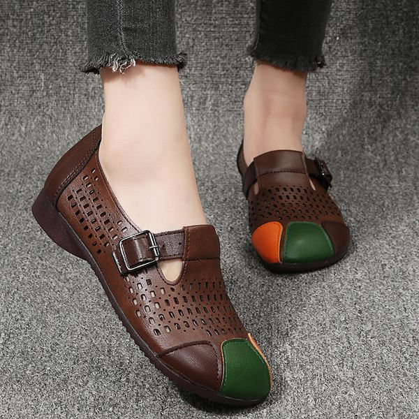 

summer women's loafers casual shoes sandals wedge orthopedic cutouts ladies slip on vintage mesh breathable square toe, Black
