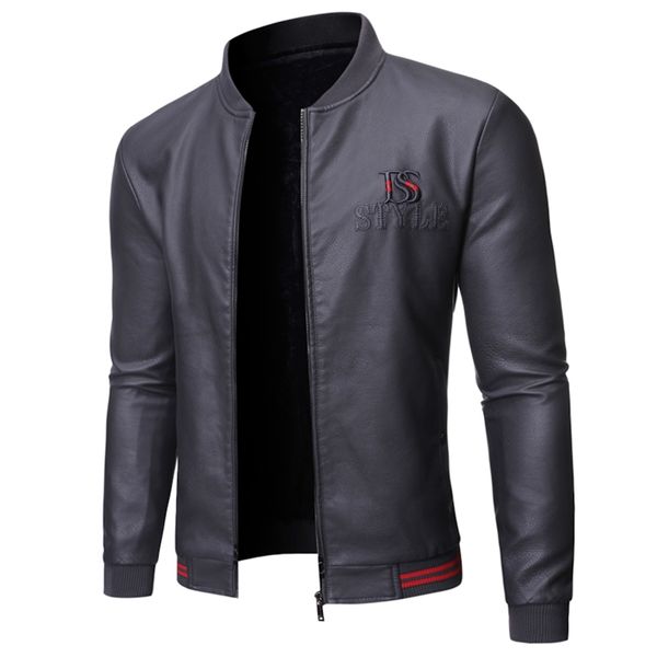 

men's leather faux leather negizber korean pu men leather jacket casual solid color slim fit 220912, Black