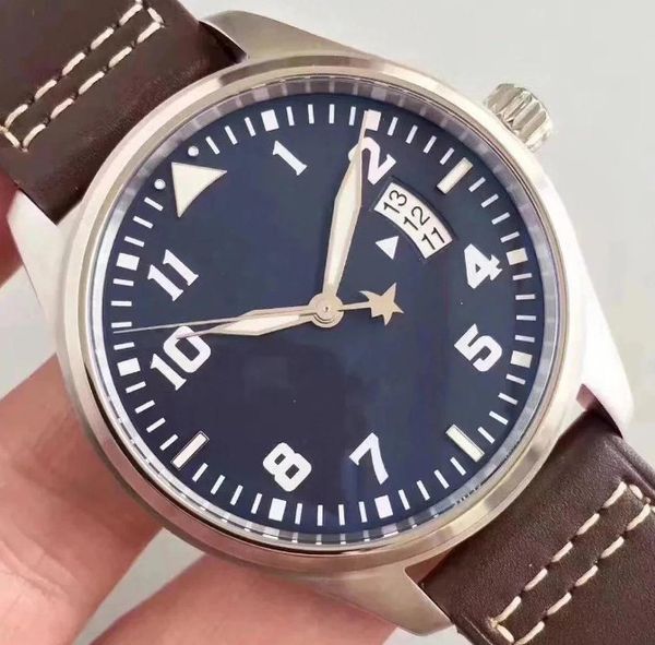 

classic new watch men automatic mechanical pilot mark xvii brown leather black blue sport stainless steel sapphire date watch, Slivery;brown