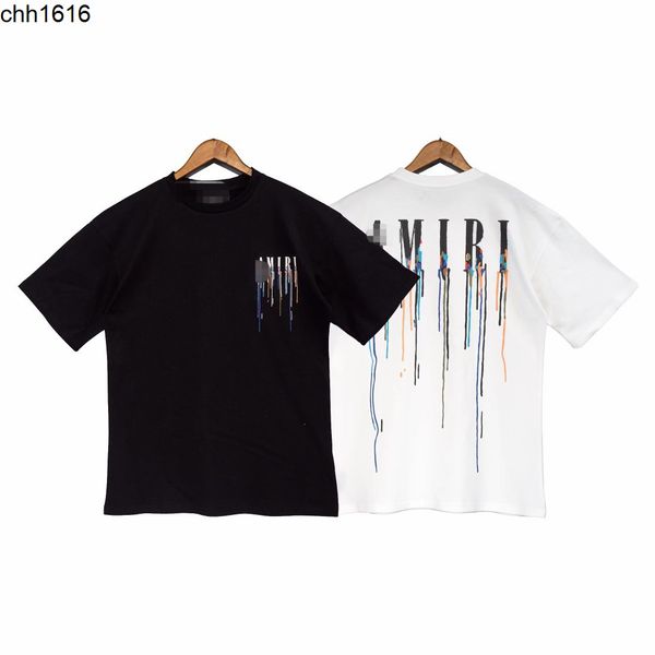 

correct version 2022 early spring amirs paint drip core round neck t-shirt high street lovers with loose short sleeves, Black