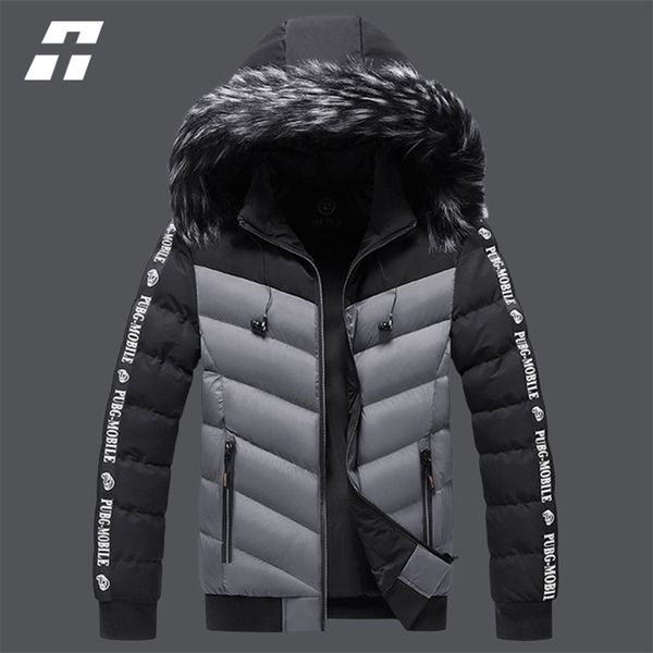 

mens down parkas winter jacket men fur collar hooded thick warm cotton outwear man patchwork parka and coats windbreaker parkas male m5xl 22, Black