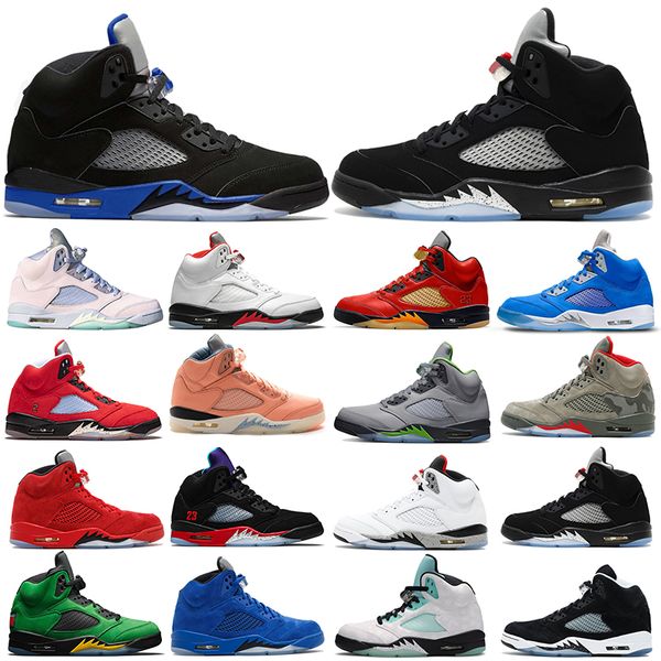 

5s 5 mens basketball shoes easter racer blue mars for her green bean bluebird fire red aqua oreo ice blue sports sneakers trainers 36-47, Black