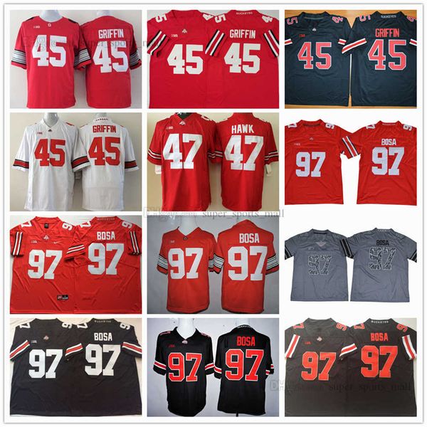 

ncaa ohio state buckeyes college football jersey 97 joey bosa 45 archie griffin 47 aj hawk stitched red black white gray