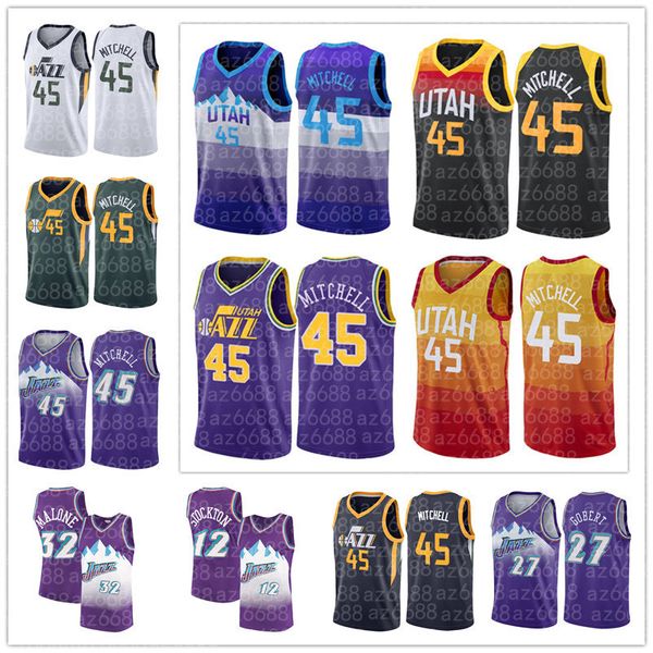 

utah''jazz''jersey donovan 45 mitchell john 12 stockton karl 32 malone rudy 27 gobert basketball''nba'&#0, Black;red