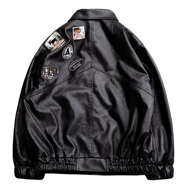 

men's leather faux leather leather jacket men autumn fleece motorcycle pu leahter jacket male turndown collar casual windbreaker ropa d, Black