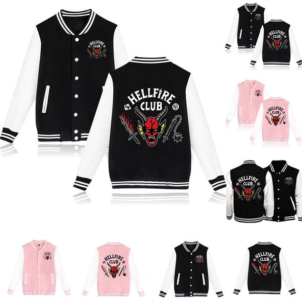 

men's hoodies sweatshirts hellfire club stranger eddie munson cosplay bomber jackets women couple baseball jacket streetwear sudaderas, Black