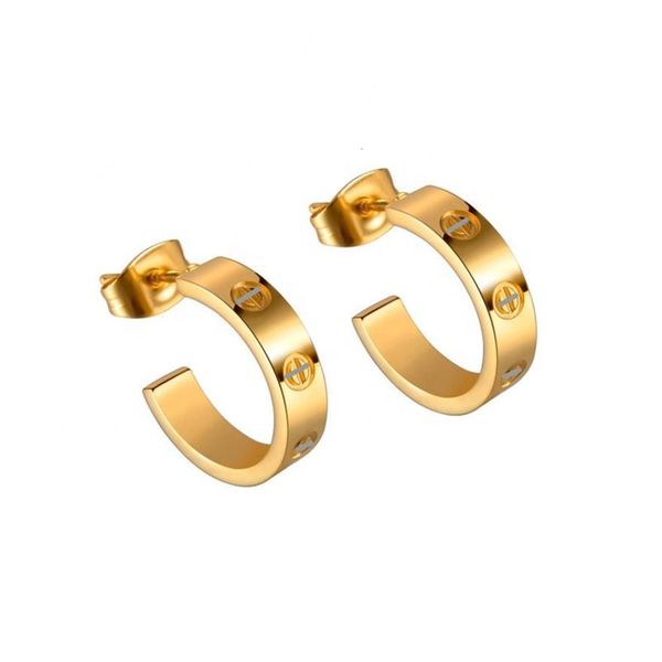 

wholale custom fashion jewelry stainls steel 18k gold plated c shape simple classic love stud earrings for women199n, Golden