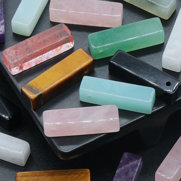 

natural crystal stone charms rectangle turquoise rose quartz pendants trendy for necklace earrings jewelry making wholesale, Bronze;silver