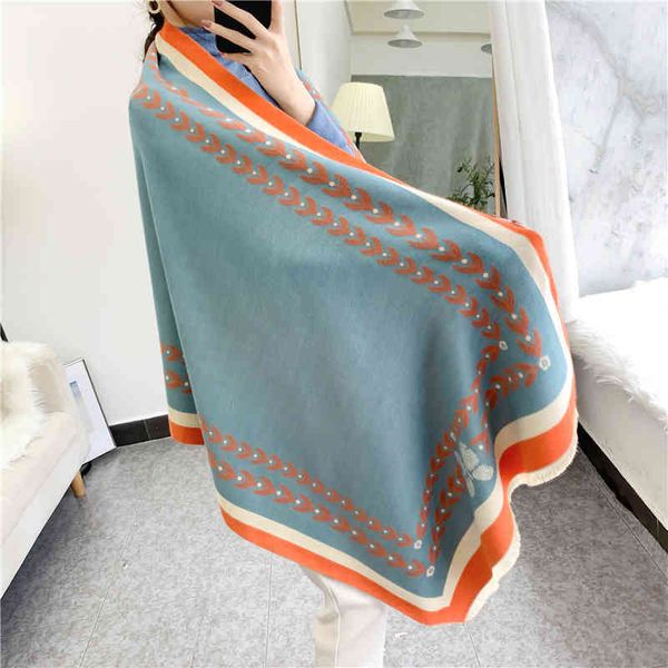 

factory wholesale korean new pure color imitation cashmere scarf for women in autumn and, Blue;gray