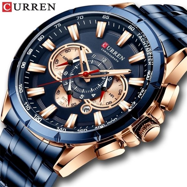 

wristwatches curren luxury casual mens watches quartz sports chronograph wristwatch male stainless steel luminous hands clock 220912, Slivery;brown