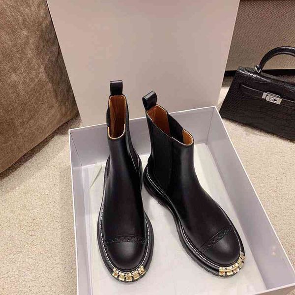 

boots net red martin boots women's autumn thick soled leather chimney chelsea super short, Black